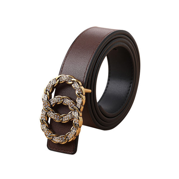 Дамски кожен колан с камъни - два цвята