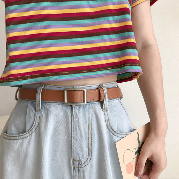 Кожен дамски колан с метална  катарама