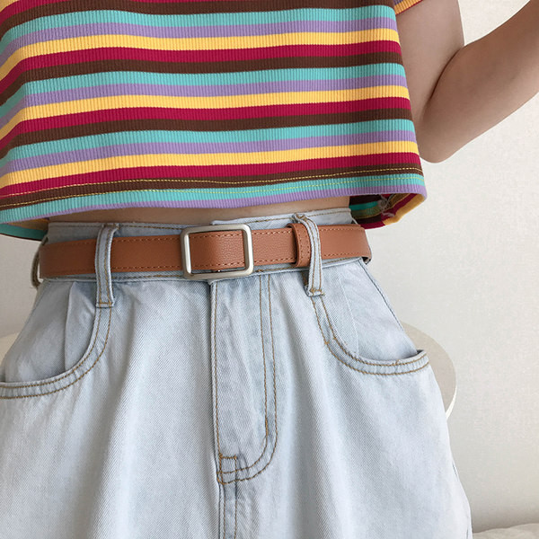 Кожен дамски колан с метална  катарама