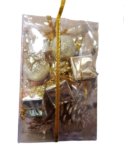 Коледна украса Ahelos, Комплект 24 броя, Мини играчки, Златисти/сребристи