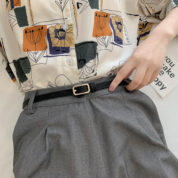 Vékony női bőr öv téglalap alakú csattal