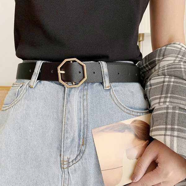Modern női ökobőr öv fém csattal