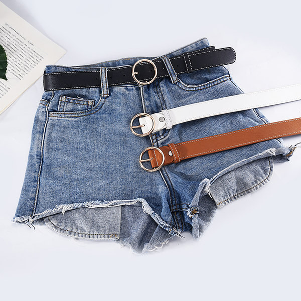 Új modell női bőr öv kerek fém csattal