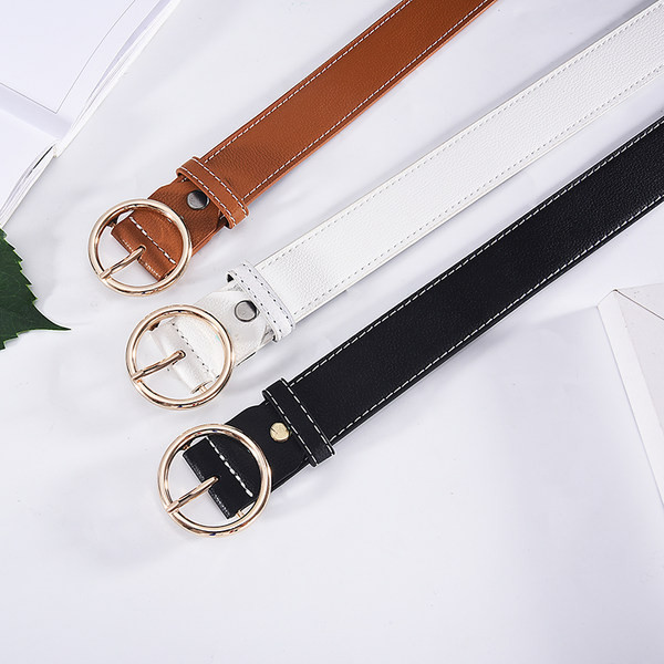 Új modell női bőr öv kerek fém csattal