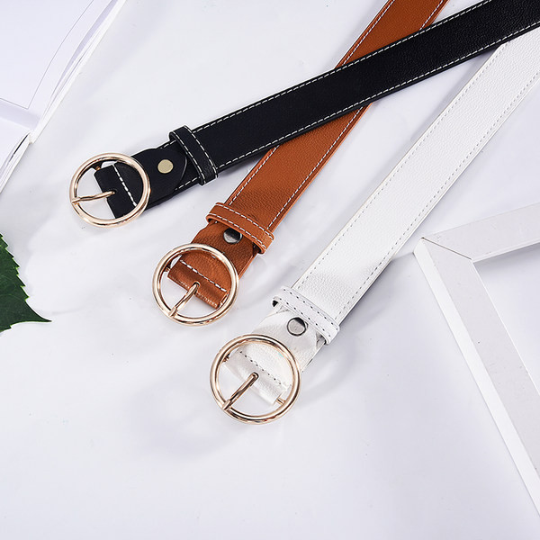 Új modell női bőr öv kerek fém csattal