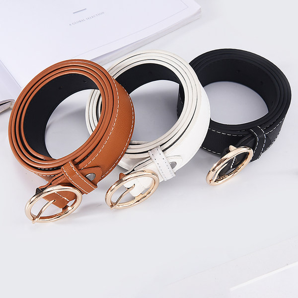 Új modell női bőr öv kerek fém csattal