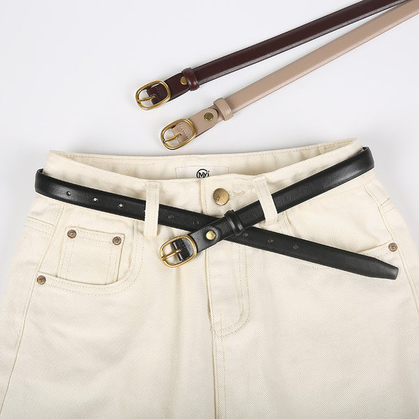 Női vékony bőr öv fém csattal