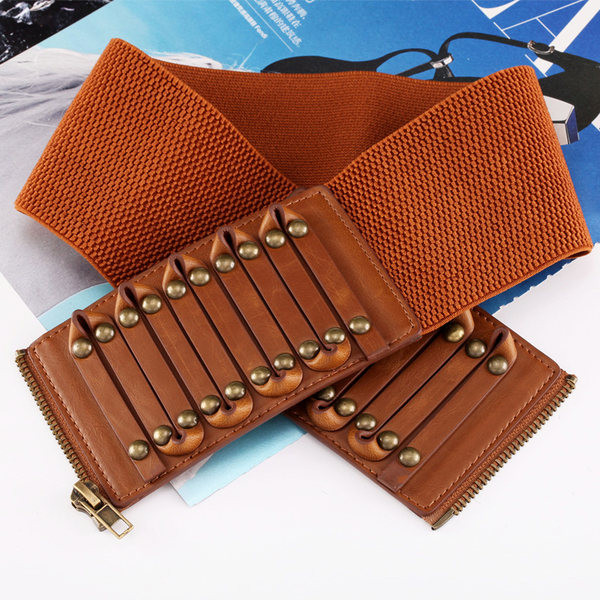 Széles modell női öv cipzárral és fűzőlyukakkal