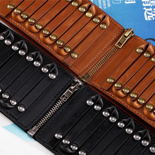 Széles modell női öv cipzárral és fűzőlyukakkal