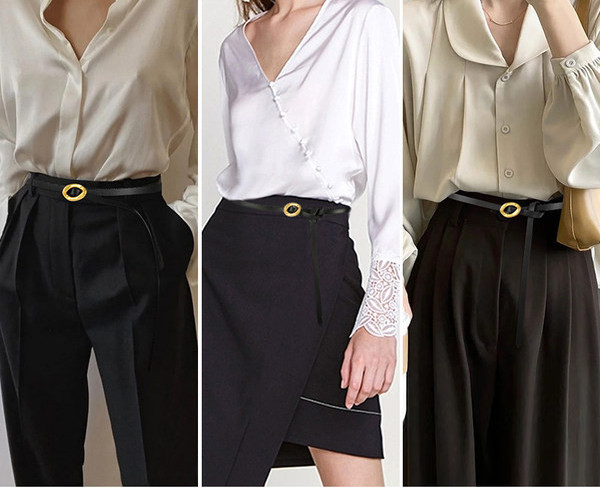 Korszerű női vékony, hosszú műbőr öv