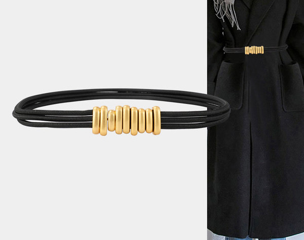 Elegáns fekete karcsú női öv fém csattal