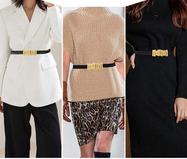 Elegáns fekete karcsú női öv fém csattal