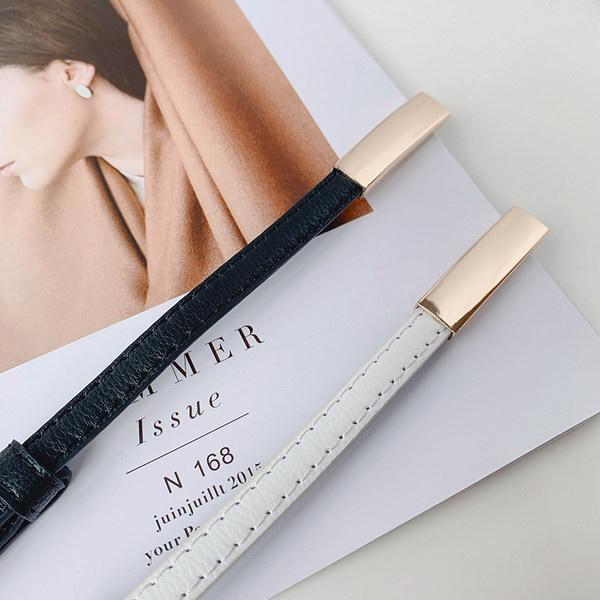 Női vékony eco-bőr öv fém díszítéssel