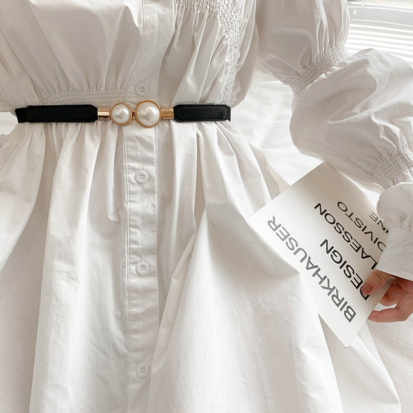 Elegáns női vékony öv dekorgyöngyökkel