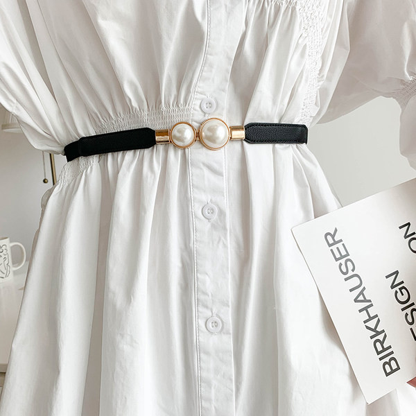 Elegáns női vékony öv dekorgyöngyökkel