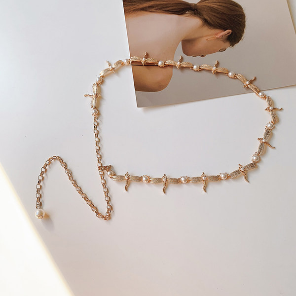 Stílusos női arany öv dekorgyöngyökkel