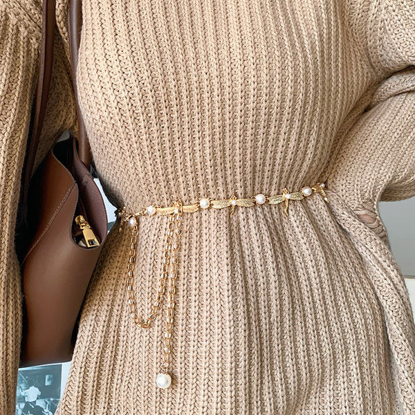 Stílusos női arany öv dekorgyöngyökkel