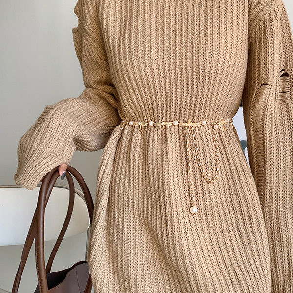 Stílusos női arany öv dekorgyöngyökkel