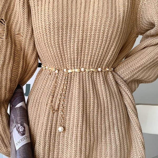 Stílusos női arany öv dekorgyöngyökkel