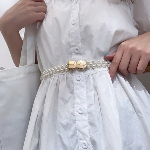 Modern női gyöngyös öv - fém csat