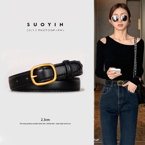 Női bőr öv arany csattal