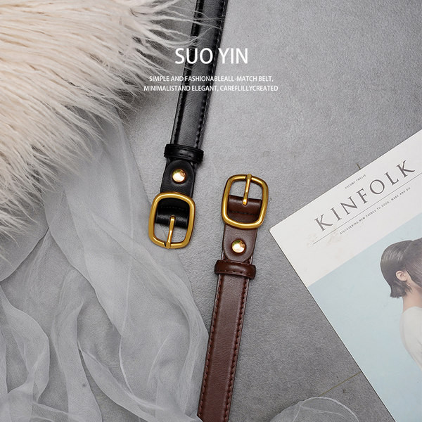 Női bőr öv arany csattal