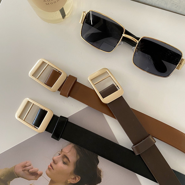 Új modell női bőr öv téglalap alakú csattal