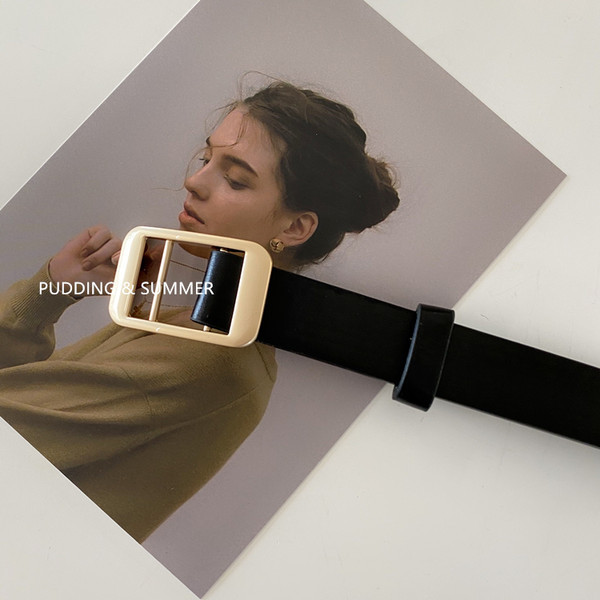 Új modell női bőr öv téglalap alakú csattal