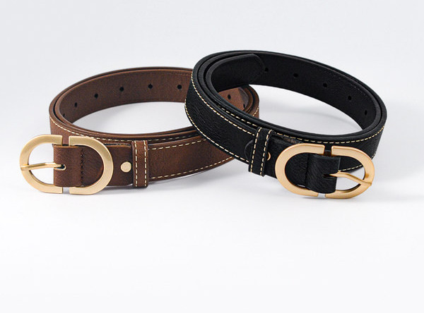 Női bőr öv arany színű kerek csattal