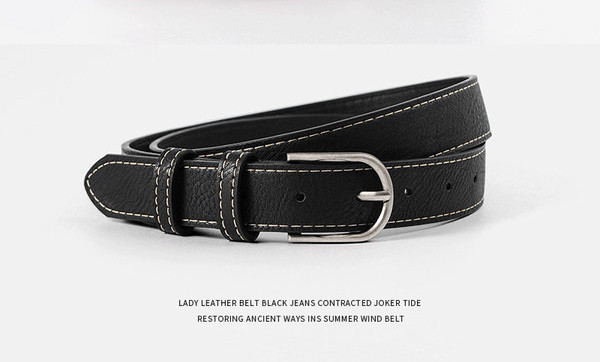 Női egyszínű ökobőr öv fekete színben