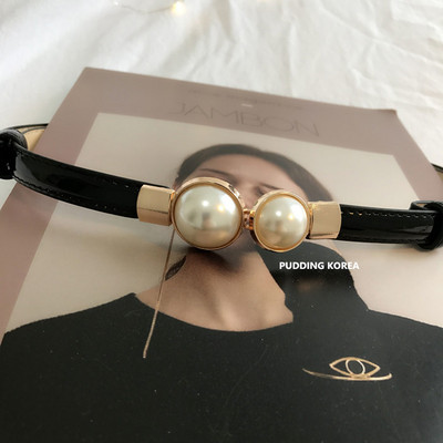 Modern női öv fekete színben, díszítőgyöngyökkel