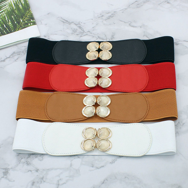 Дамски широк колан с метално закопчаване и камъни