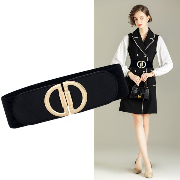 Дамски еластичен широк колан с метална катарама