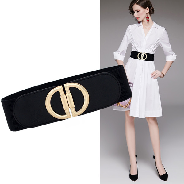 Дамски еластичен широк колан с метална катарама