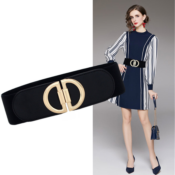 Дамски еластичен широк колан с метална катарама