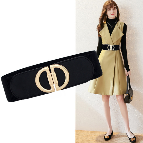 Дамски еластичен широк колан с метална катарама