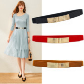 Модерен дамски кожен колан със златиста катарама