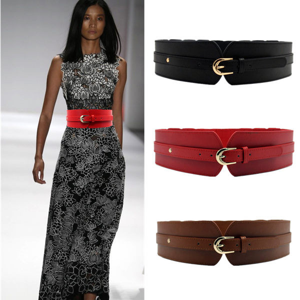 Stílusos női széles műbőr öv csattal