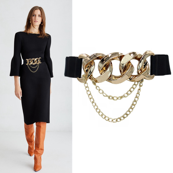 Sieviešu melna josta ar metāla ķēdīti