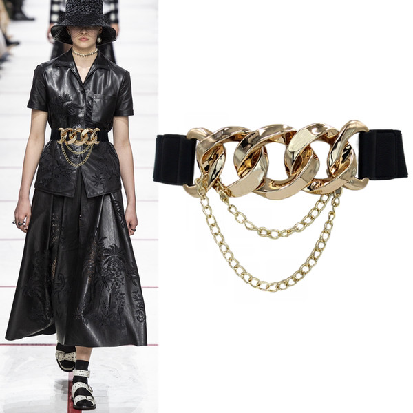 Sieviešu melna josta ar metāla ķēdīti