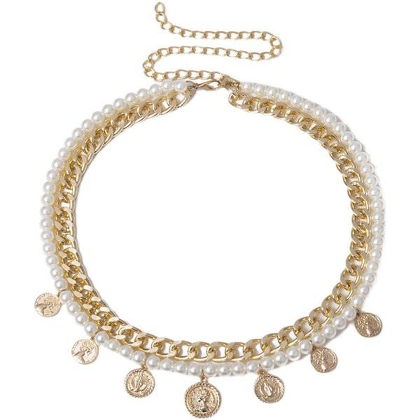 Női öv fémlánccal és gyöngyökkel