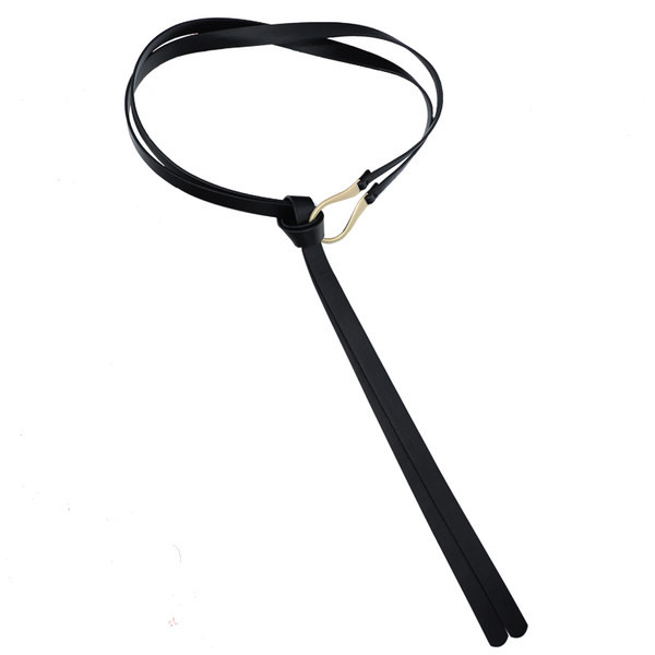 Стилен дамски тънък кожен колан в черен цвят