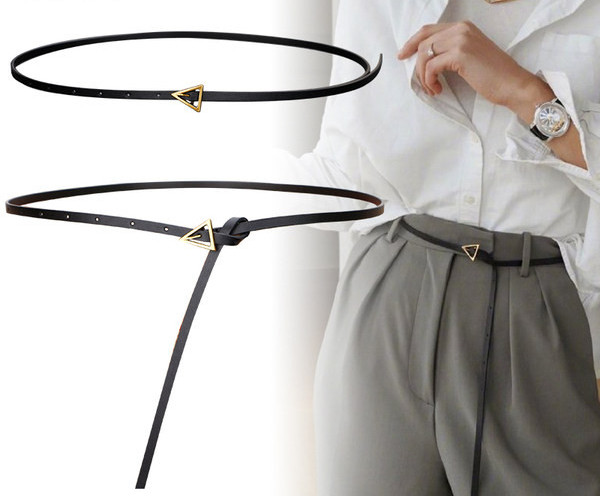 Stílusos női bőr karcsú öv háromszög alakú csattal