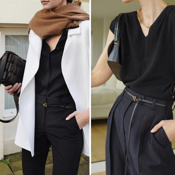 Stílusos női bőr karcsú öv háromszög alakú csattal