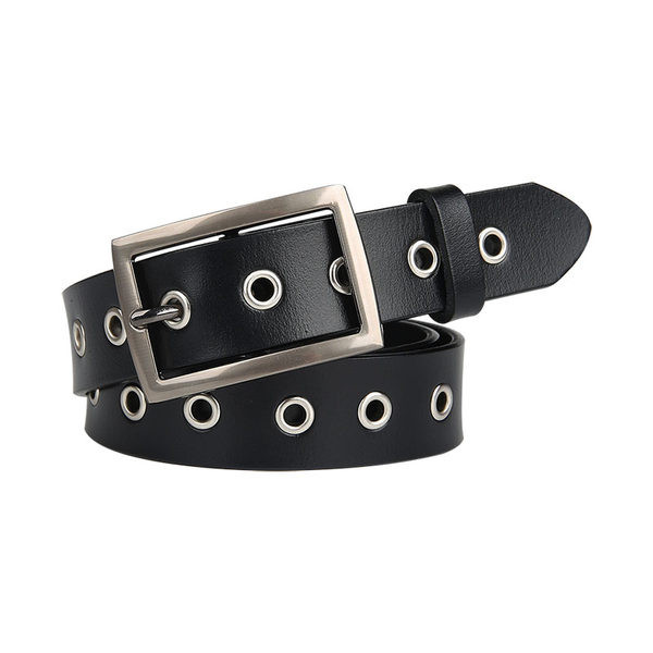 Női bőr öv fém csattal - fekete színben