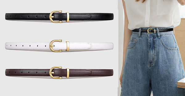 Női bőr vékony öv fém csattal