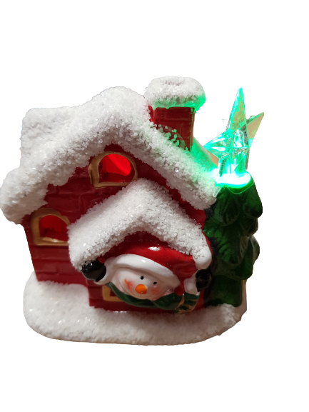 Коледна декорация Ahelos, Къща, Керамична, Светеща, 9х8 см