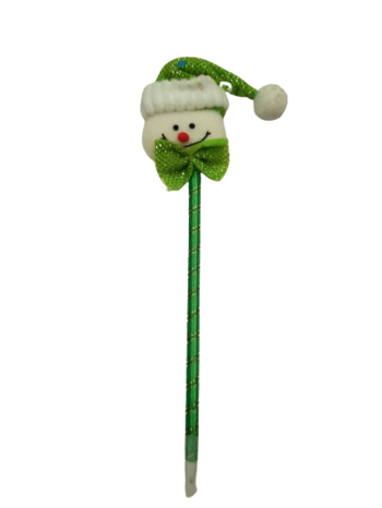 Коледен аксесоар Ahelos, Химикалка,Снежен човек, Зелен/Бял
