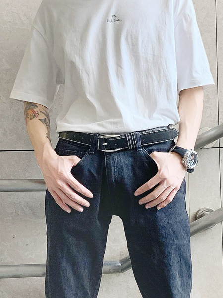 Fekete férfi eco bőr öv csattal