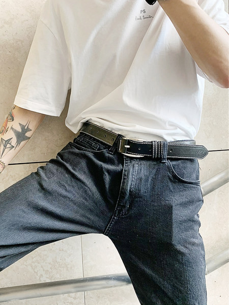 Fekete férfi eco bőr öv csattal